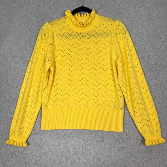 J. Crew Womens M Yellow Cashmere Pointelle Mock Neck Sweater - Picture 1 of 7